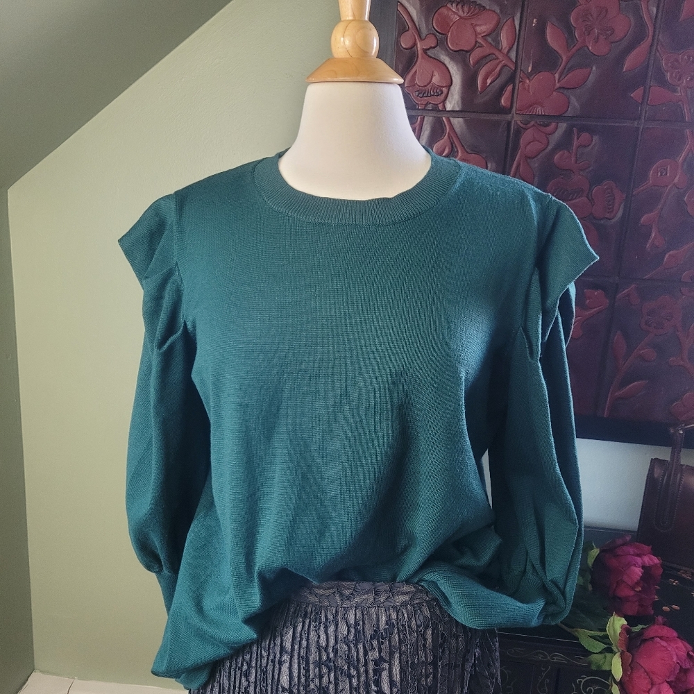 Eloquii green puffed sleeve sweater Size 14/16 - Picture 1 of 8